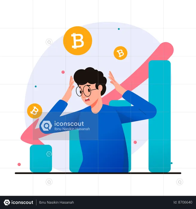 Stressed man finds out the bitcoin market is down  Illustration