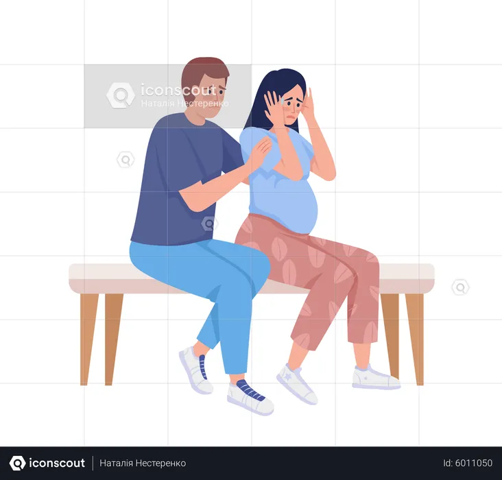Stressed pregnant woman with partner  Illustration