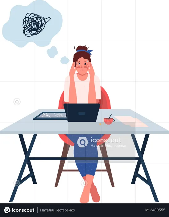 Stressed woman at workplace  Illustration
