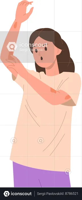 Stressed woman suffering from psoriasis  Illustration