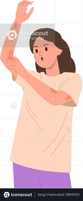 Stressed woman suffering from scratching red irritated skin  Illustration