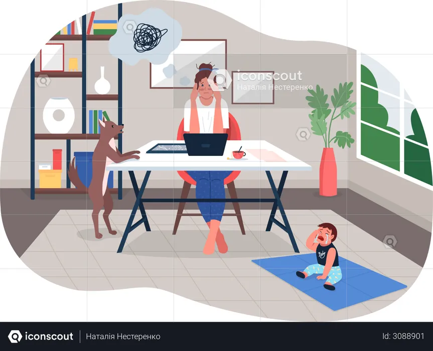 Stressed working mother  Illustration