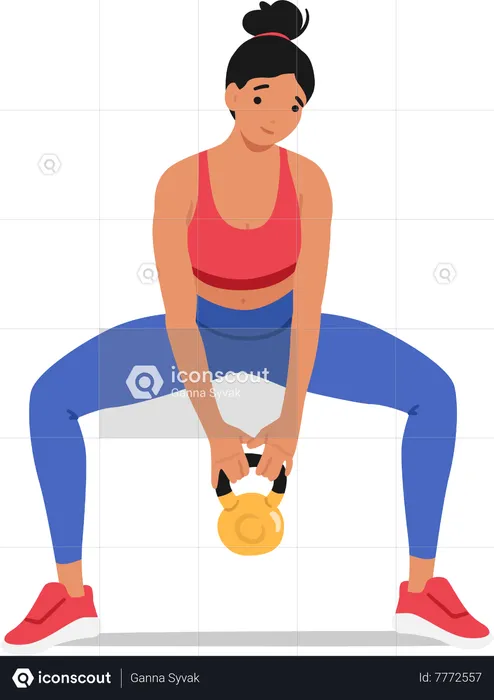 Determined fitness woman lifting a kettlebell  Illustration