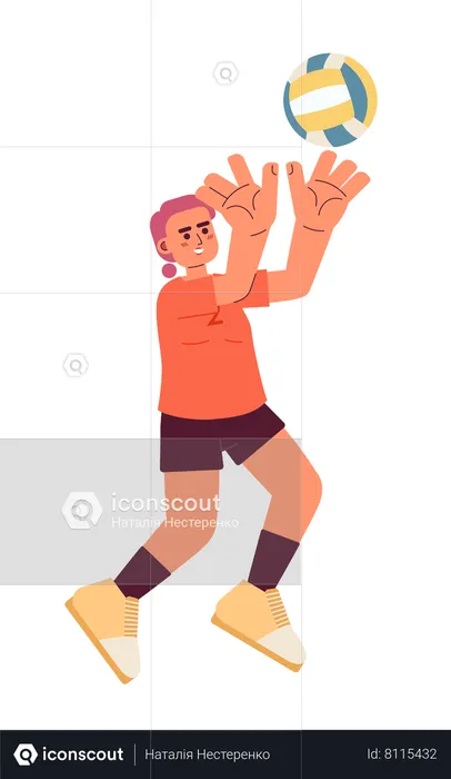Strong asian girl jumping with ball  Illustration