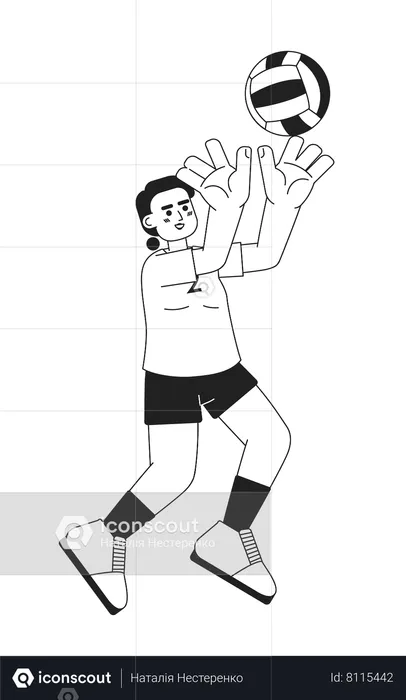 Strong asian girl jumping with ball  Illustration
