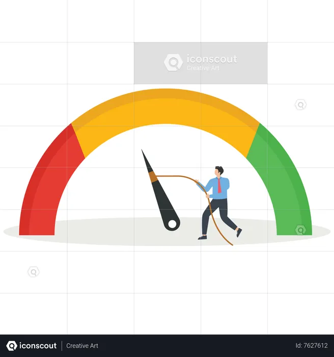 Strong business man pull the string to make rating gauge to be excellent  Illustration