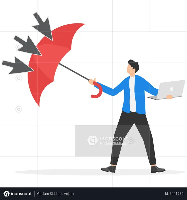 Strong businessman holding shield to protect from cyber attack  Illustration