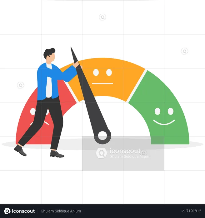 Strong businessman pull the arrow to make rating gauge to be excellent  Illustration