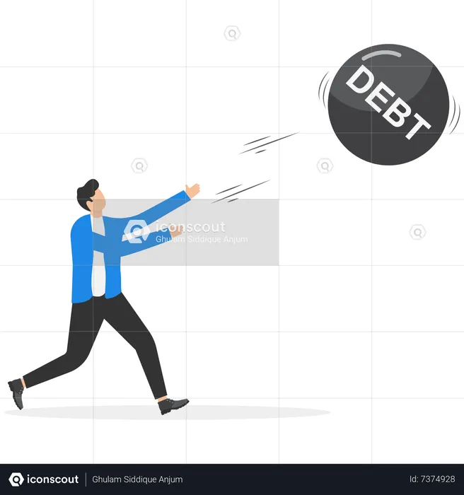 Strong businessman shot put throwing debt weight away metaphor of pay of debts  Illustration