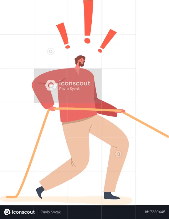 Strong Man Exerting Force To Pull A Rope  Illustration
