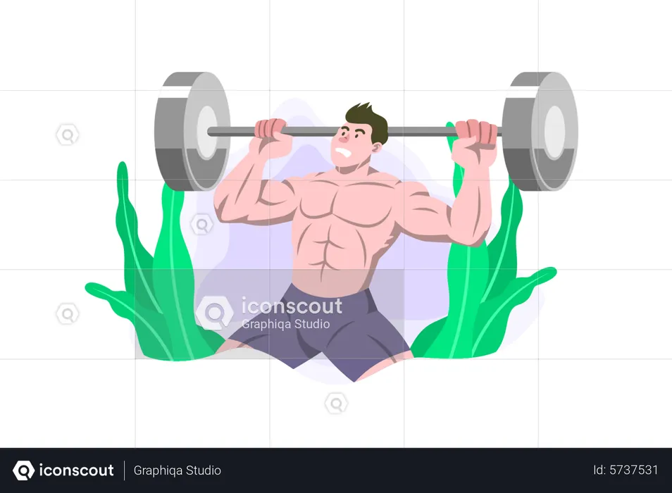 Strong man lifting barbell  Illustration