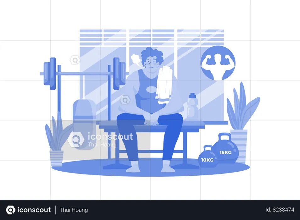 Strong Man Sit After A Workout With Pleasant Tiredness  Illustration