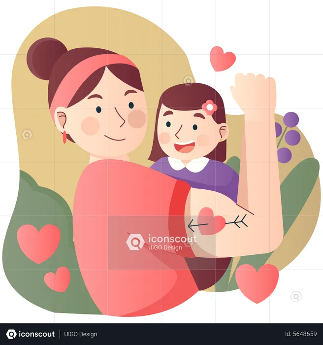 Strong mother with cute daughter  Illustration