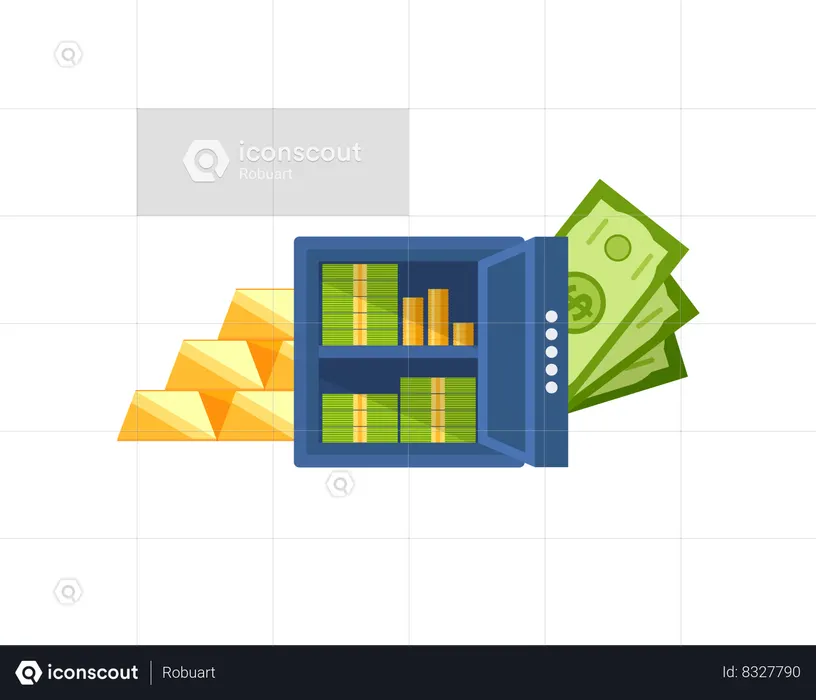 Strongbox Banknotes and Coins  Illustration