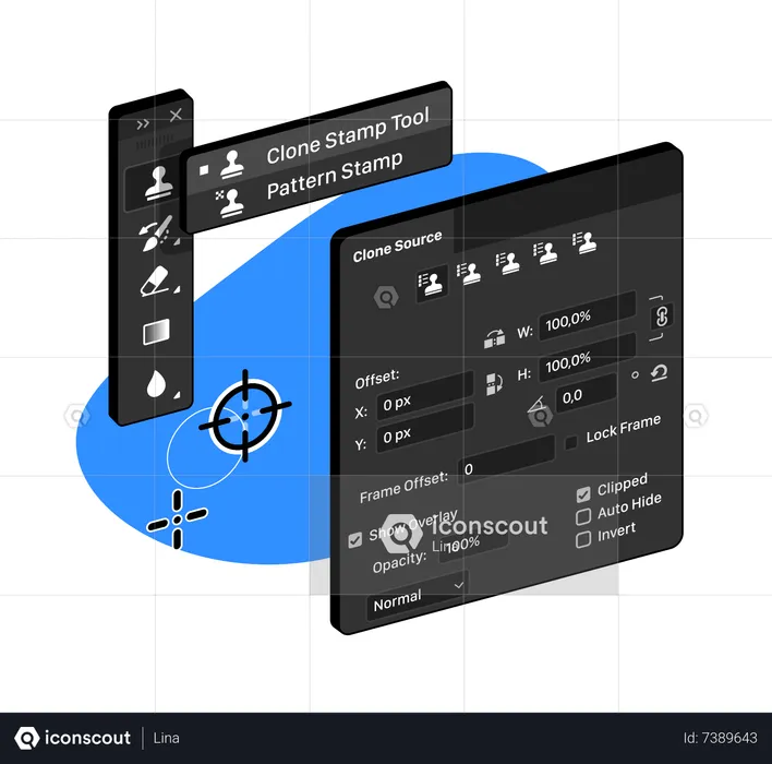 Strumento Timbro clone e Timbro con motivo nell'editor grafico raster  Illustration