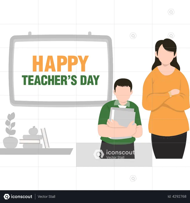 Student and teacher are standing  Illustration