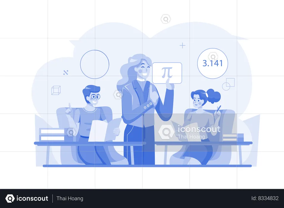 Student Attending Maths Class  Illustration