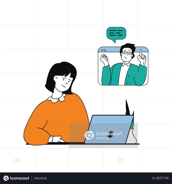 Student attending online class conducted by teacher  Illustration