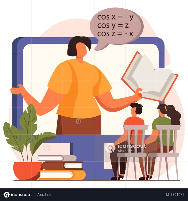 Student attending online Math class  Illustration