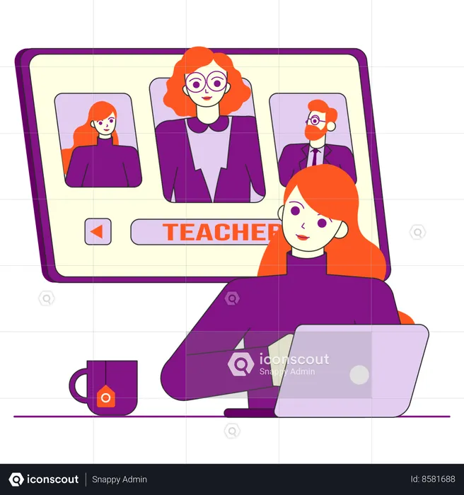 Student attending online meeting  Illustration