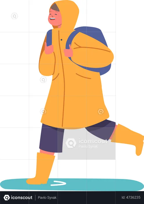 Student Boy in Raincoat  Illustration
