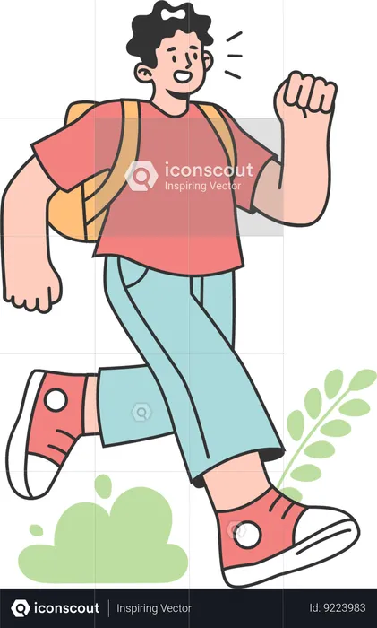 Student Boy running with backpack  Illustration