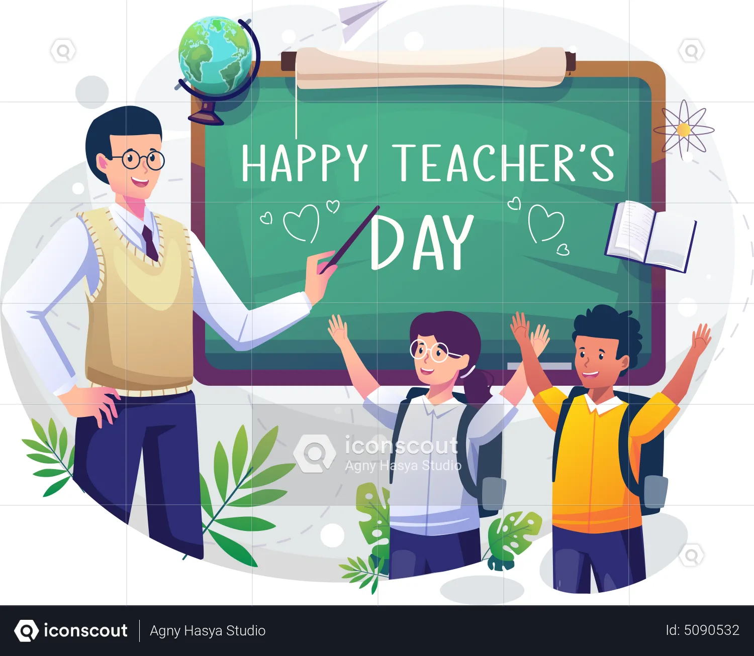 Student Celebrate With Teacher On Teachers Day Illustration - Free ...