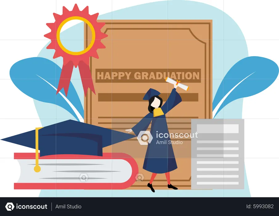 Student Celebrating Graduation  Illustration