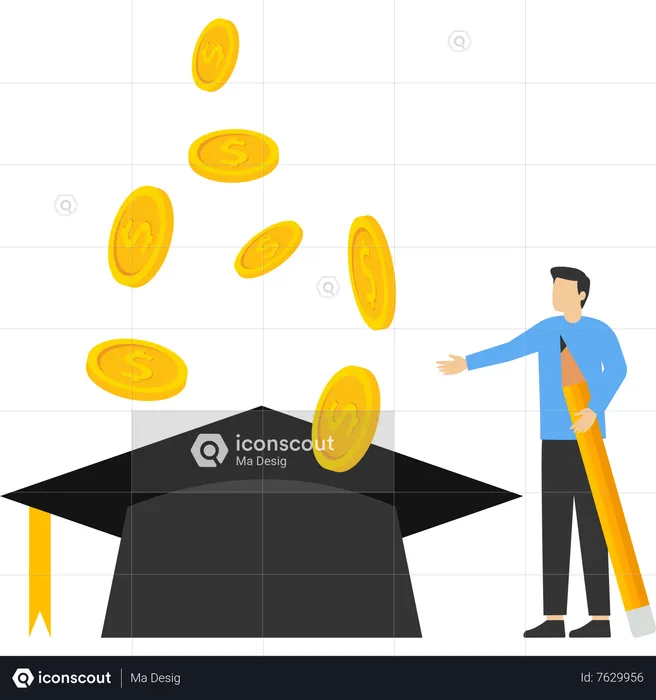 Student character investing money in education and knowledge  Illustration