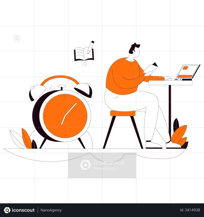 Student completing assignment on deadline  Illustration