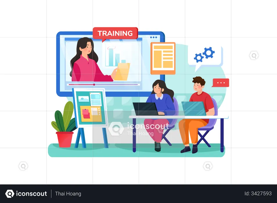 Student doing online training  Illustration