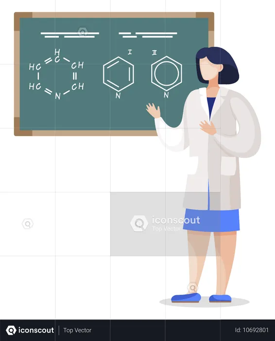 칠판에 분자식을 설명하는 학생  일러스트레이션