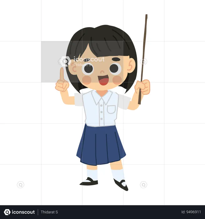 Student Girl Cartoon Character Pointing Stick  Illustration