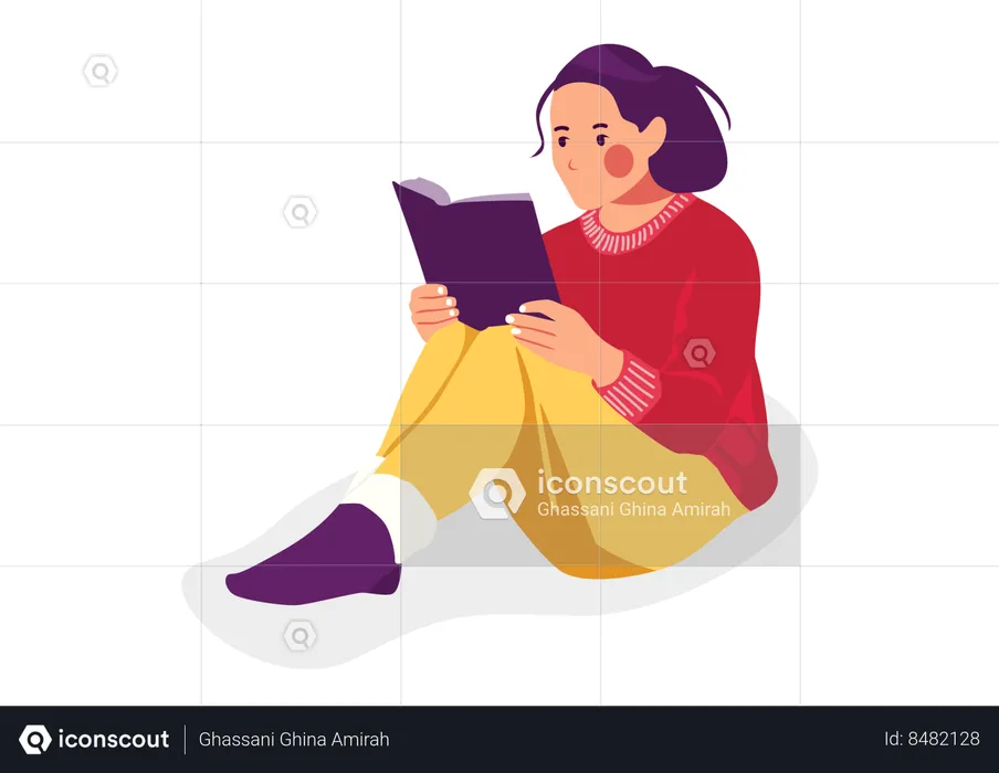 Student girl reading book  Illustration