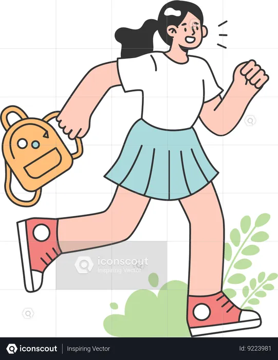 Student girl running with backpack  Illustration