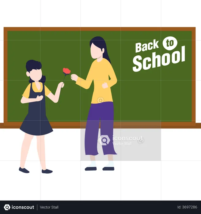 Student giving rose to teacher on Teachers day  Illustration