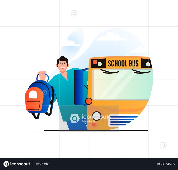 Student going to school by bus  Illustration