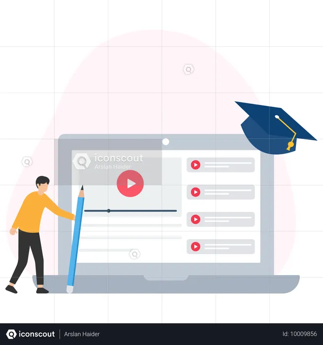 Student graduates from online videos published on internet  Illustration