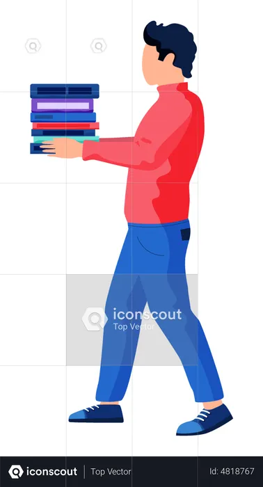 Student holding pile of books  Illustration