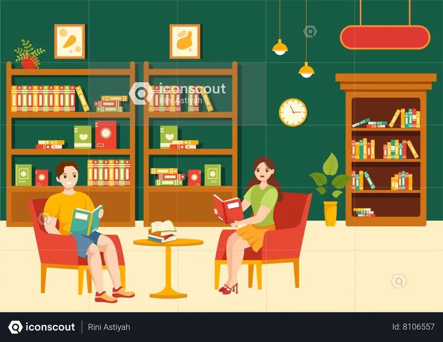 Student in Library  Illustration