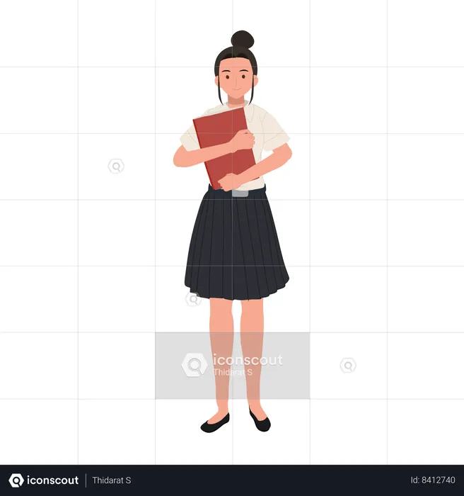 Student in Uniform Holding Books  Illustration