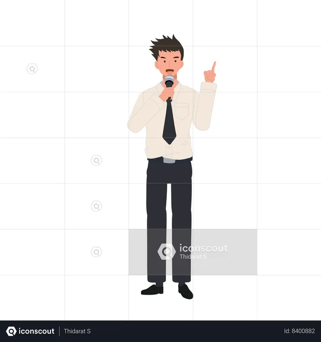 Student in uniform is Giving a Campus Speech by microphone  Illustration