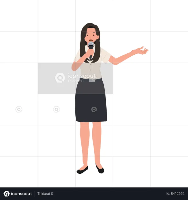 Student in uniform is Giving a Campus Speech by microphone  Illustration