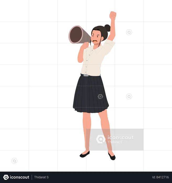 Student in Uniform Shouting with Megaphone  Illustration