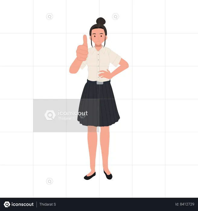 Student in Uniform Showing Thumbs Up Positive Gesture  Illustration