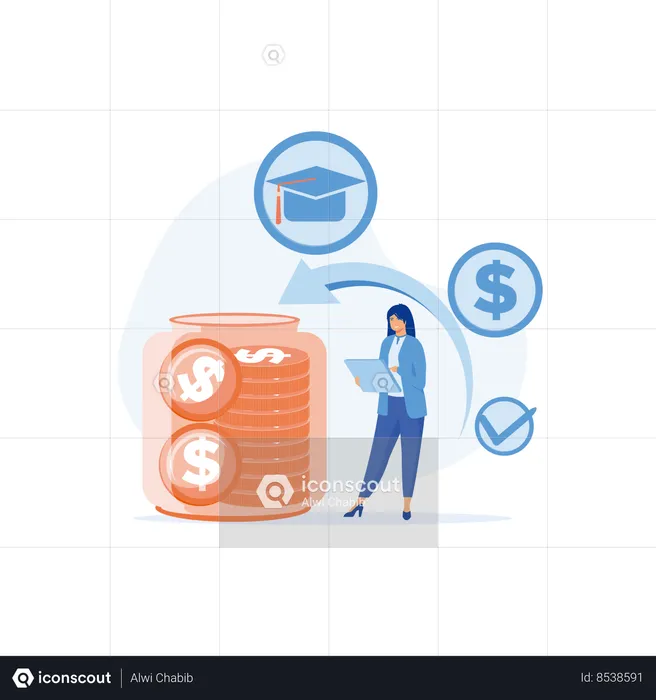Student Investing Money In Education And Knowledge  Illustration