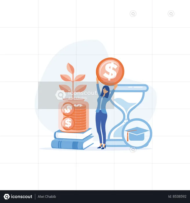 Student Investing Money In Education And Knowledge  Illustration