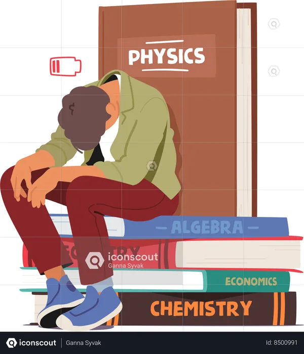 Student is exhausted while preparing for chemistry exam  Illustration