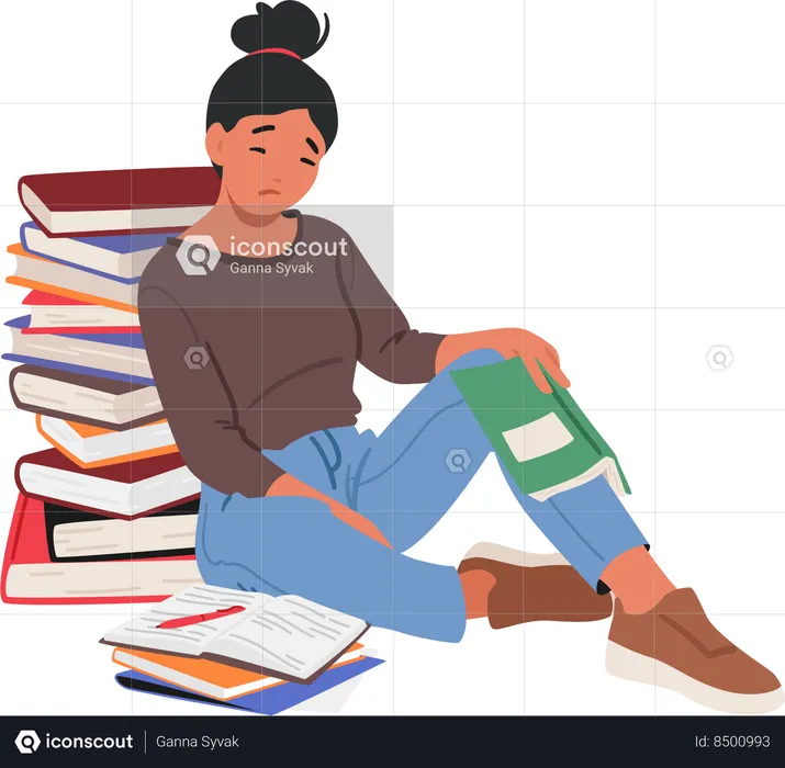Student is exhausted while preparing for exam  Illustration