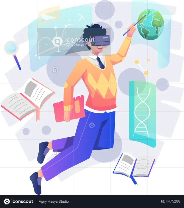 Student is studying with wearing a VR Headset  Illustration